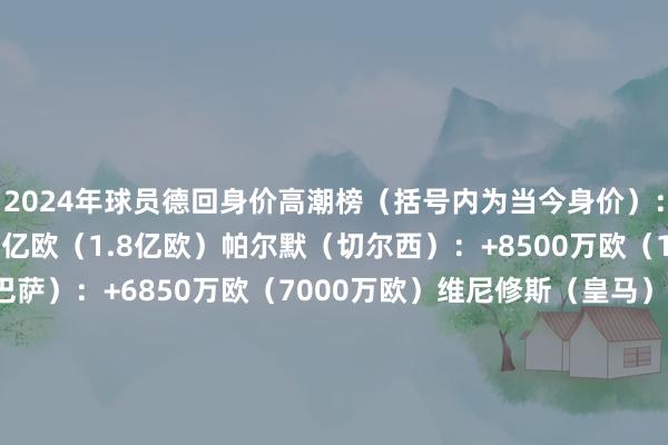 2024年球员德回身价高潮榜（括号内为当今身价）：亚马尔（巴萨）：+1.2亿欧（1.8亿欧）帕尔默（切尔西）：+8500万欧（1.3亿欧）库巴西（巴萨）：+6850万欧（7000万欧）维尼修斯（皇马）:+5000万欧（2亿欧）梅努（曼联）：+4900万欧（5500万欧）帕夫洛维奇（拜仁）：+4800万欧（5000万欧）马尔穆什（法兰克福）：+4500万欧（6000万欧）维尔茨（勒沃库森）：+400