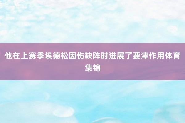 他在上赛季埃德松因伤缺阵时进展了要津作用体育集锦
