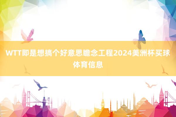 WTT即是想搞个好意思瞻念工程2024美洲杯买球体育信息
