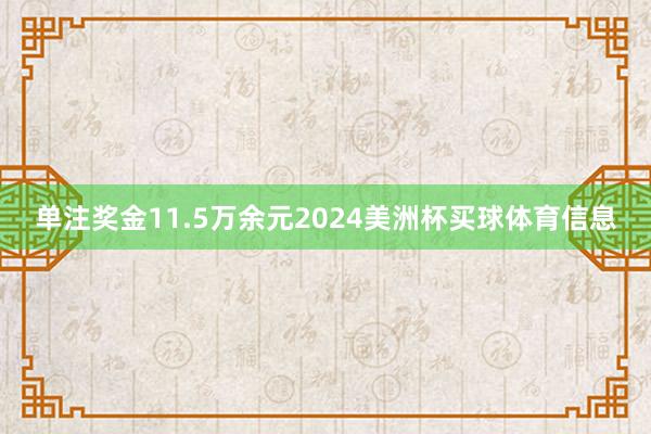 单注奖金11.5万余元2024美洲杯买球体育信息