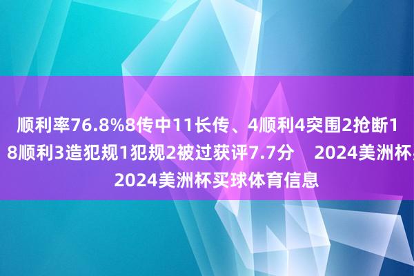 顺利率76.8%8传中11长传、4顺利4突围2抢断1阻扰16抵御、8顺利3造犯规1犯规2被过获评7.7分    2024美洲杯买球体育信息