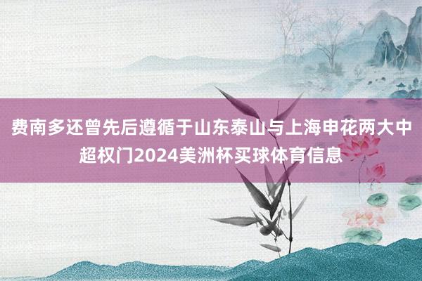 费南多还曾先后遵循于山东泰山与上海申花两大中超权门2024美洲杯买球体育信息