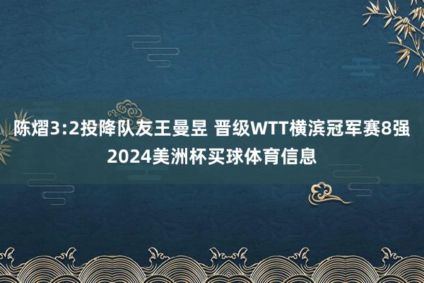 陈熠3:2投降队友王曼昱 晋级WTT横滨冠军赛8强2024美洲杯买球体育信息